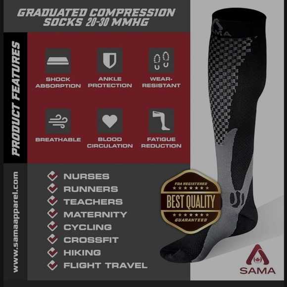 NWOT - 1 pair of SAMA compression socks Sz Med - Picture 3 of 5